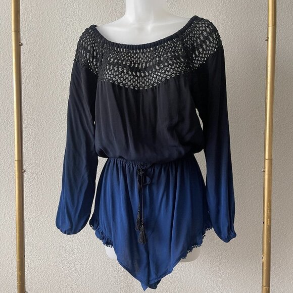 Victoria's Secret Black Blue Ombre Beach Crochet One Piece Cover Up Romper Sz S - Picture 1 of 6